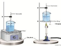 Hot Water Bath  water, ring stand, boil, beaker, Bunsen burner, lab, pyrex, glass, temperature